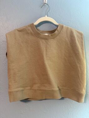Anthropology Cropped Sleeveless Sweatshirt in Tan